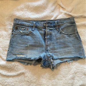 501 Original High Rise Light Wash Cutoff Denim Shorts